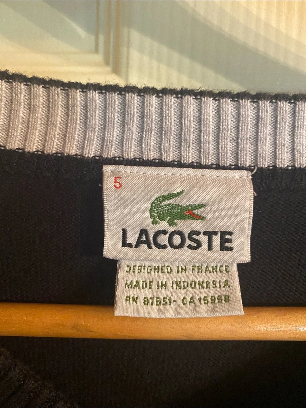 Lacoste Men's V-Neck Sweater in Black with Crocodile Logo